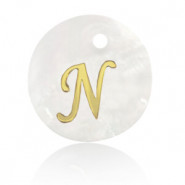 Schelp hanger 15mm letter N Gold-white